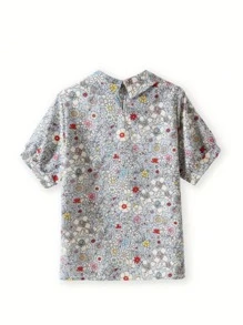 Women's Polyester Floral Print Button Front Split Hemline Shirt With Allover Floral Pattern, Worldwide