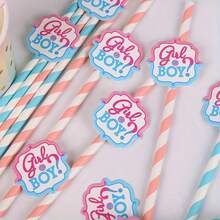 60 支性别揭示纸吸管，性别揭示派对用品，婴儿洗礼装饰，男孩或女孩婴儿洗礼家庭装饰礼物，性别揭示装饰，派对礼品，生日装饰 - 彩色 - 查看 2