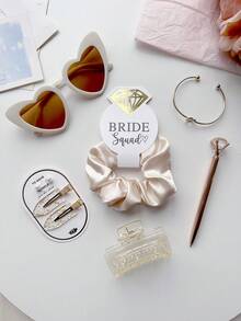 6 Stück/Set Brautjungfern Antrag Geschenk, Champagner Satin Scrunchies, Sonnenbrillen, Kugelschreiber, Armband Haarspangen Set, modische Geschenke für Hochzeitsfeier, Frauen, Haarzubehör, Schulsachen, College