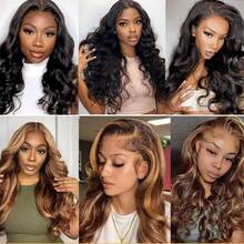 200% Density 13x4 Body Wave Lace Front Wigs Buy 1 Get 2 Wigs,Natural Black ,Highlight P4/27 Human Hair Body Wave Human Hair Wig Glueless Human Hair Wigs For Women Pre Plucked HD Transparent Lace Frontal Wigs Human Hair Bleached Knots - Natural Black+P4/27 - View 8
