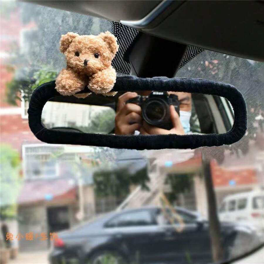 Cute Bear Design Automobile Rearview Mirror Cover, Cartoon Car Interior Decoration Accessories