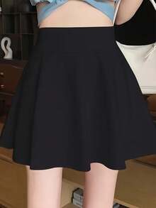 大码女式轻盈运动裙，高腰健身瑜伽跑步骑行网球裙，带口袋，休闲时尚仿两件套裙裤，春夏 - 黑色 - 查看 5