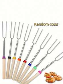 1 件彩色 32 英寸可伸缩棉花糖烘焙棒 - 耐用不锈钢 Smores 筷子，带木柄，适合露营、篝火和壁炉，包括方便的储物袋和篝火配件