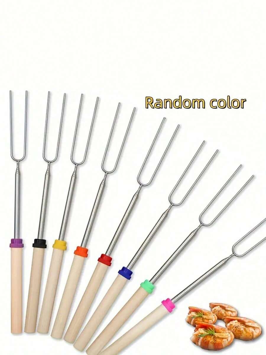 1 件彩色 32 英寸可伸缩棉花糖烘焙棒 - 耐用不锈钢 Smores 筷子，带木柄，适合露营、篝火和壁炉，包括方便的储物袋和篝火配件