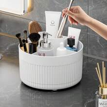 1pc Desktop Rotating Makeup Brush Holder Organizer, For Storing Eyeshadow, Lipstick, Brushes, Convenient For Small Tools, Knives, Eyebrow Pencils, Razors, Office Supplies, Suitable For Home & Cosmetic Organization,For Holiday Beach, Bathroom Collection, Bedroom Collection, Large Capacity