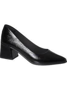 Women's Wet Patent Leather Pumps Casual Dress Shoes Low Square Thick Heel - 黑色 - 查看 1