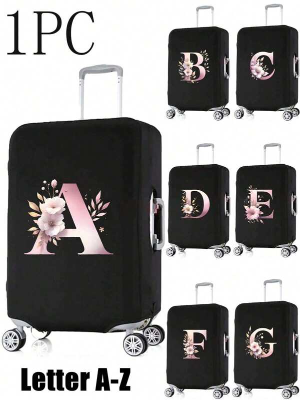 Buchstabe A bis Z rosa Blumen Buchstaben Gepäckabdeckung, starke Stretch Gepäckabdeckung, Gepäckabdeckung, Gepäckstaubabdeckung, Aufbewahrungsgepäckabdeckung, Trolley-Koffer, Gepäckabdeckung für 18-32 Zoll Gepäck, Reise-Organizer, Urlaubsreise-Utensilien, Reise-Zubehörtasche für Schule Schul-Zubehör Schulsachen