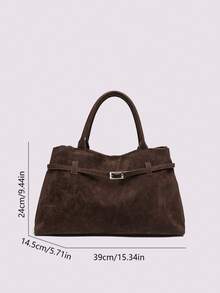 New Vintage Faux Suede Tote Bag For Women, Fashion Large Capacity Shoulder Bag, Versatile And Elegant Suede Texture Tote Bag - Coffee Brown - View 5