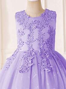少女蕾丝优雅伴娘礼服，浅紫色婚礼公主裙，舞会礼服，选美礼服（青少年），毕业典礼，复活节 - 紫色 - 查看 10