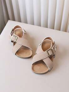 1 双适合男婴/女婴的露趾平底凉鞋，舒适的夏季儿童鞋 - 米色 - 查看 3