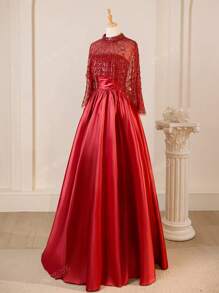 Vestido de noche elegante y formal para mujer, estilo de línea A con el busto con lentejuelas e incluye chal de encaje, vestido de fiesta, vestido de gala, vestido de invitada de boda