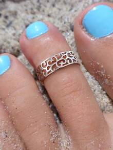 1件S925纯银精致镂空花朵脚趾戒指，可调节脚趾戒指，适合夏季海滩穿着 - 鏤空花紋腳戒 - 查看 3