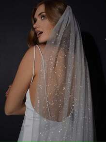 1pc White Shiny Chiffon Single Layer Blusher Veil, Suitable For Bridal Veil With Metal Comb, Women Headpiece For Easter