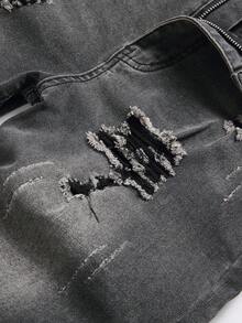 Tween Boy Fashionable Distressed Denim Shorts, Suitable For Summer Outings - Dark Grey - View 5