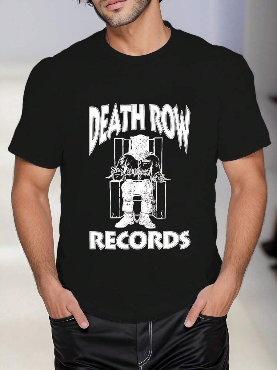 Camiseta para hombre con estampado de Death Row Records ,220 g/m², nueva camiseta informal de verano de algodón con cuello redondo y manga corta (1 unidad) - Negro - Ver 1