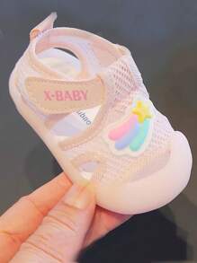 1 Pair Fashion Cute Rainbow Sandals For Toddlers 1-3 Years Old, Spring/Summer Indoor/Outdoor Wear, Breathable Mesh Design, Non-Slip Soft Bottom, Thick Sole, Durable Toe Protection, Low-Top, Magic Tape Closure Casual Sport Shoes
