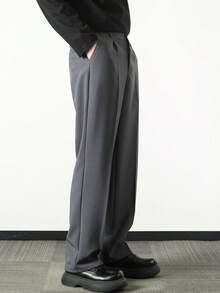 Men's Sophisticated & Versatile Straight Leg Office Trousers, Commmute-Friendly - Dark Grey - View 7