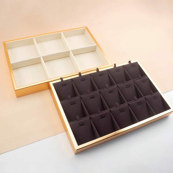 Metal Frame Jewelry Tray, Velvet Lining Partition Grid Plate, Square Jewelry Display Case, Suitable For Accessories Ring Earrings Pendant Necklace Bracelet Storage, Multi-Purpose Store Retail Display Jewelry Trays