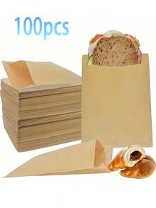 50/100 Oil-Proof Parchment Sandwich Bags, Disposable Packaging Bags, Suitable For Delis, Bakeries, Picnics, Barbecues And Office Use - Khaki - View 14