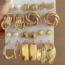 [Luxury Fashion Earrings] 11 Pairs Luxury Palace Style Fashion Earrings - Heart, Butterfly, Flower, Twisted, Geometric, Faux Pearl Earrings - Suitable For Women's Parties, Dates, Vacations, Minimalist Style Jewelry