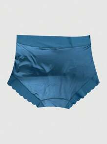 4 Pcs Of Women's Large Size Non-Marking Solid Color Sexy Satin Bow Ruffled Edge Mid-Waist Hip Lift Triangle Panties