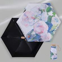 1 pièce Parapluie compact et super léger avec peinture à l'huile, parapluie pliable anti-UV pour le soleil et la pluie, portable et pratique