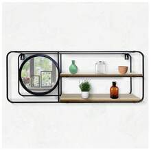 Acomoda Textil Estantería para Pared de Madera y Metal Moderna y Resistente para Organizar. Estante para Dormitorio, Cocina, Baño y Oficina de Fácil Instalación. (2 Baldas + Espejo, 50x10x19 cm) - Marrón - Ver 4