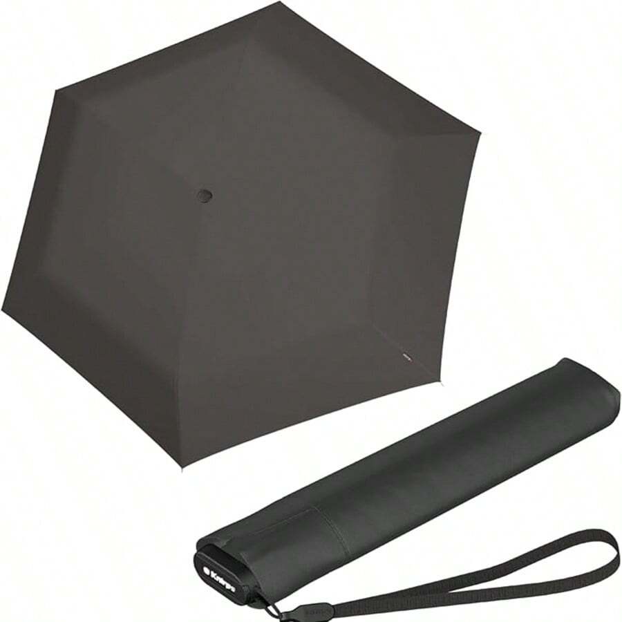 Knirps US.050 Ultra Light Slim Manual Open Rain Umbrella - Compact Umbrella For Backpack - Windproof Travel Rain Umbrella For Adults - 90cm Diameter Retractable Umbrella With Carrying Case - Dark Grey - View 1