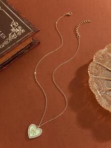 1pc Fashionable & Elegant Enamel Rhinestone Heart Bow Pendant Necklace For Women, Suitable For All Seasons, Party, Gifting, Work Wear - Necklace - View 4