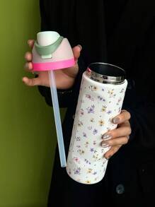 1pc Ditsy Floral Insulated Stainless Steel Vacuum Water Bottle, 24oz/32oz/40oz Capacity, Dual Drinking Methods With Straw, Suitable For Sports, School, Travel, Gym, Holiday & Birthday Gift