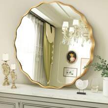 Wall Decoration Modern Sun Flower Wave Mirror Aluminum Alloy Frame Round Mirror Bathroom Bedroom Living Room House Office Entrance