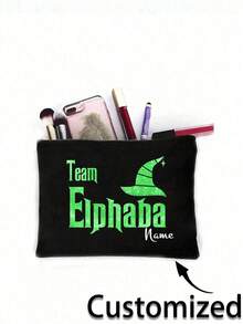 [定制名称] 黑色旅行袋，带粉色闪光装饰 - 女士轻便化妆包，灵感来自《邪恶女巫》和《绿野仙踪》的拉链式洗漱包，送给女儿的理想礼物，化妆旅行包 - 彩色 - 查看 5