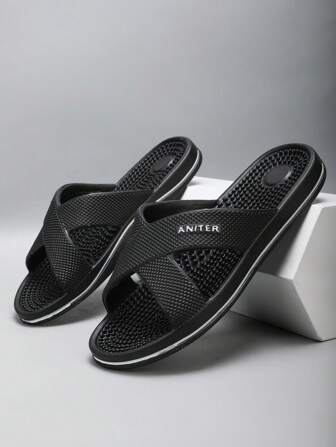 Herrtofflor med massage, enkla enfärgade, vardagliga hustofflor, hem- och badrumstofflor