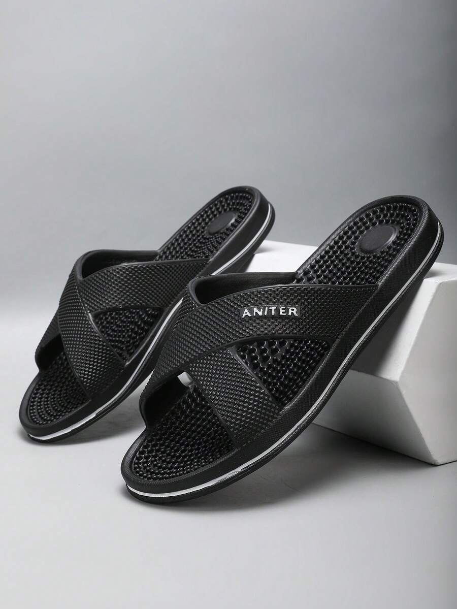Men's Massage Slippers, Minimalist Solid Color Slip-On Sandals, Comfortable House Slippers, Bathroom Slides, Outdoor Beach Shoes, Plus Size