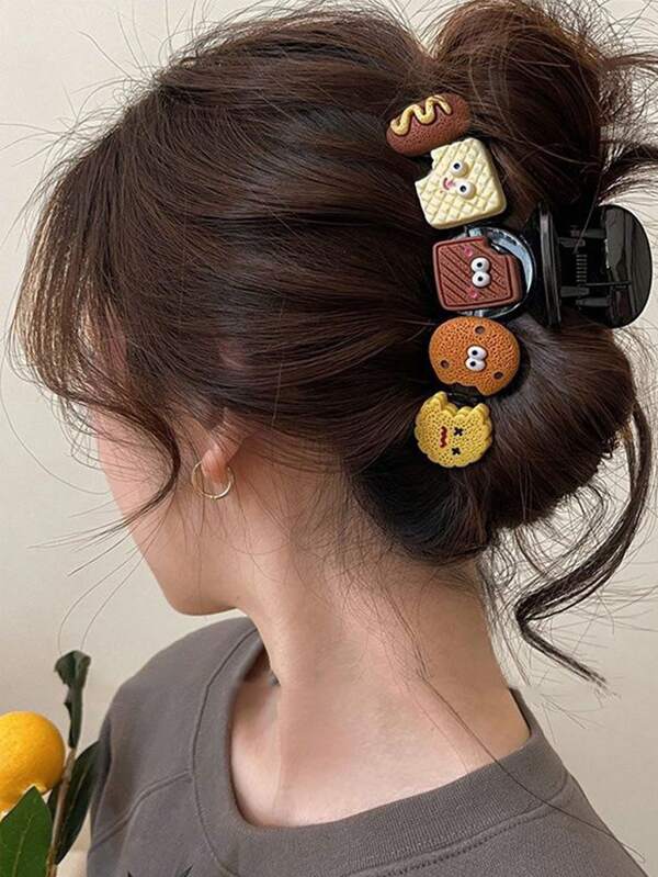 1 قطعة مشبك شعر بتصميم كرتوني لتزيين الشعر بأشكال البسكويت والخبز، ملحقات شعر عصرية للنساء للاستخدام في الشتاء والخريف وأثناء الرحلات والعطلات