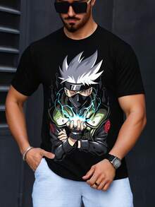 Playera Camiseta Normal Anime Kakashi Rayo Unisex Frente y Espalda - Negro - Ver 2
