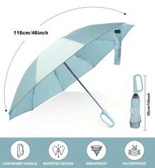 Inverted Umbrella With Carabiner Handle, Wind Proof Umbrellas For Rain And Sun, 46 Inch Portable Reverse Folding UV Umbrella, Car Umbrella For Women Men, 10 Ribs