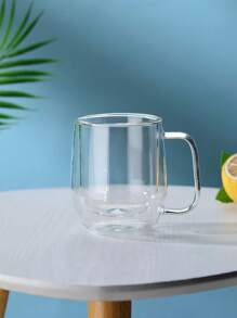1 pieza Taza de café de vidrio de doble capa de 250ml, resistente a altas temperaturas, gruesa y antique-escaldado con asa recta, taza para latte, taza de leche aislada, taza de té/bebida transparente de alta calidad para el hogar, regalo ideal para fiestas