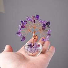 1pc Handcrafted Mini Crystal Flower Tree | Natural Crushed Stone, Glass Encased, Desktop Decor, Home Ornament, Solid Format