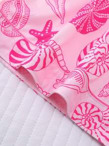 2 件贝壳印花女士睡衣套装，有领短袖舒适上衣和松紧腰短裤，时尚家居服套装，适合节日、派对和休闲穿着 - 粉色 - 查看 8