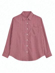 Spring New! Women Blue Plaid Shirt Loose Jacket Casual Design Long Sleeve Blouse Tops