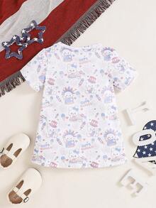 婴幼儿女孩休闲卡通熊印花 T 恤连衣裙，适合派对和节日