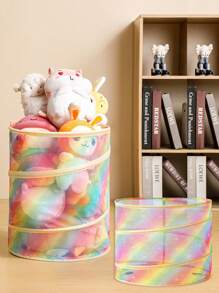 1pc Plush Toy Doll Storage Bucket Rainbow Mesh Toy Storage Box Home Folding Storage Basket Storage Box