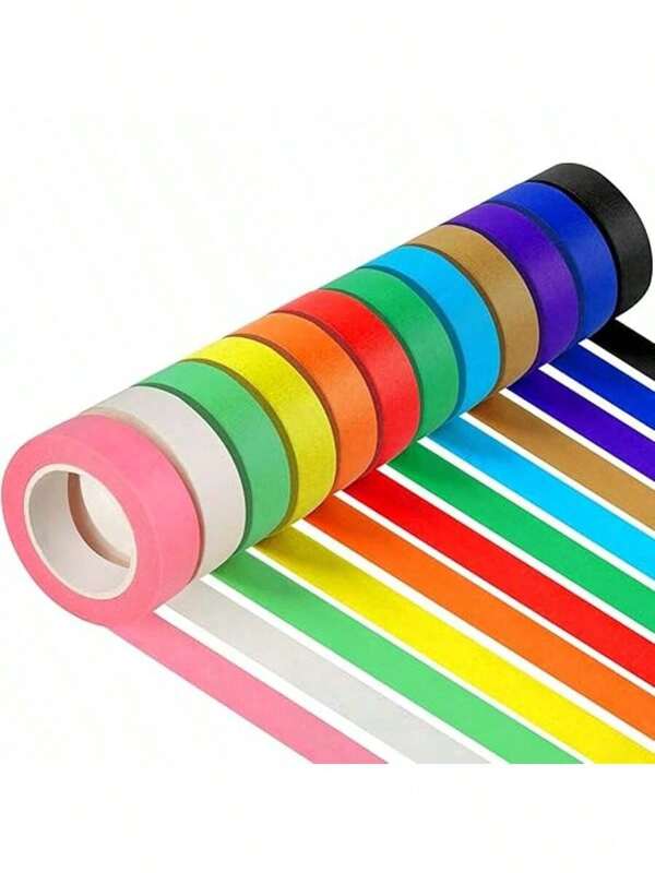 12pcs Colorful Masking Tapes, Children Art Supplies Colored Tapes, DIY Crafts Decorative Tapes, Assorted Colored Tape Rolls, Artist Colorful Tapes Back To School