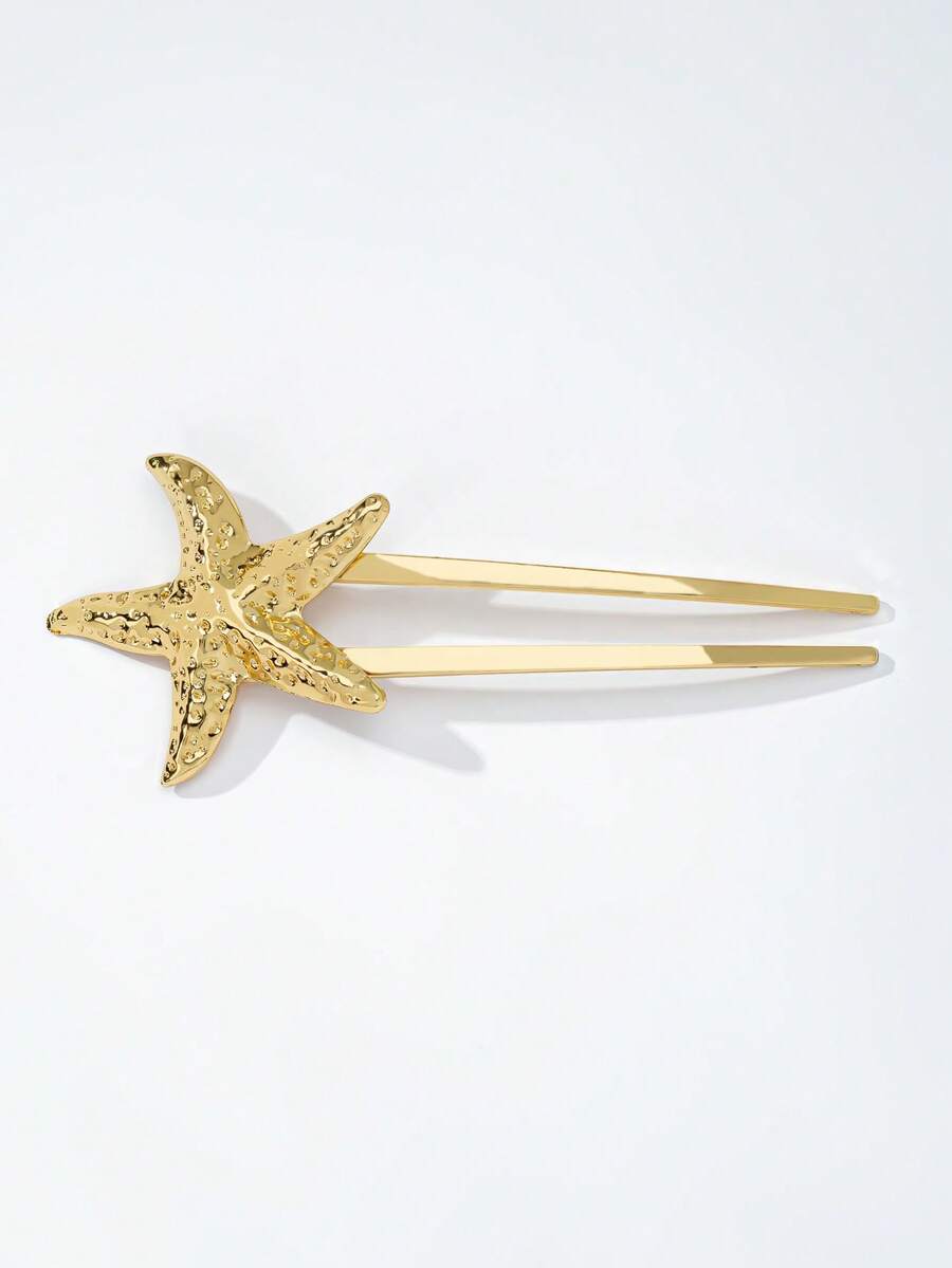 1 件女士时尚海星形夏季休闲海滩/度假发夹，多功能海星发饰发髻发夹发髻制作器发髻发片发型夹 - 金色 - 查看 1