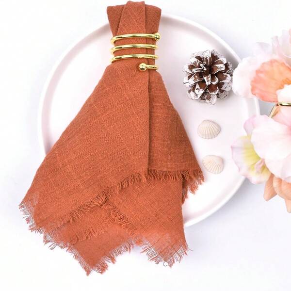 Terracotta 1-pack handgemaakte stoffen servetten, katoenen linnen, paasservetten met franje, rustieke bulk dinerservetten voor bruiloften, babyshowers en tafeldecoratie.