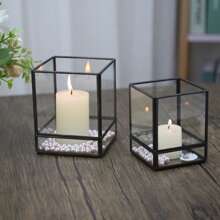 Black Retro Vintage Copper & Glass Candle Holder, Scandinavian Home Decor Accessories