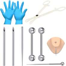 Piercing Kit With Disposable Stainless Steel Needles, Clamps, Taper For Belly Button, Nose, Septum, Nipple, Tongue, Eyebrow, Lip - Silver - View 4