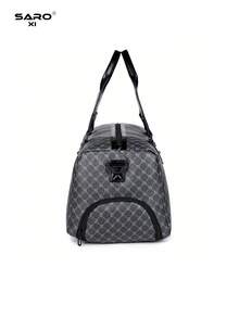 saroxi 1pc Men's Weekend Duffel Bag, Large Capacity Tote Bag, Casual Sports Handbag With Shoe Compartment, Suitable For Travel, Commuting, PU Leather, Black, Outdoor Camping Fitness Gifts