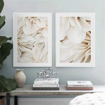 1pc/2pcs Modern Beige Floral Wall Art Poster, Boho Style Floral Canvas Painting, Fashion Wall Decor Suitable For Living Room, Bedroom, Home Office, Dorm, With/Without Frame